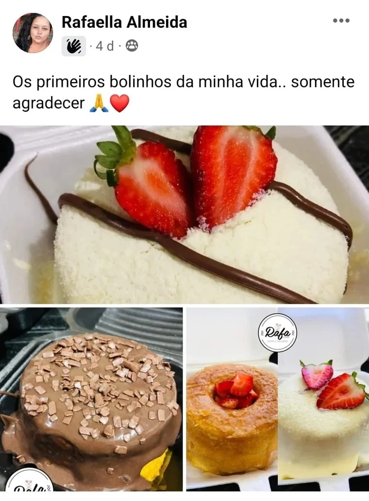 Publicação de Rafaella Almeida mostrando os primeiros bolinhos que produziu